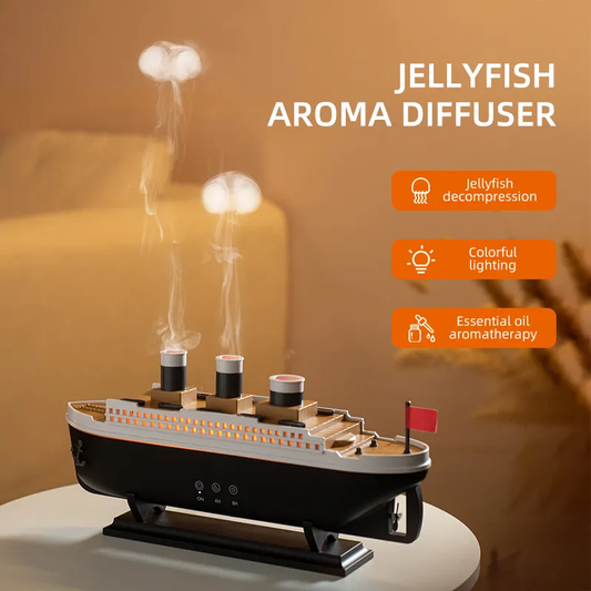 Titanic Ship Aroma Diffuser – Jellyfish Mist Humidifier  with Remote Control & Color LED Night Light (250ml)